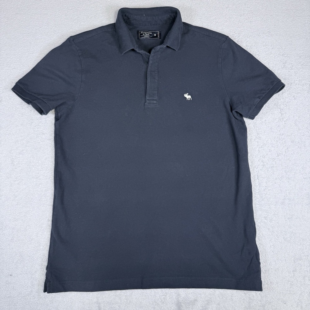 Abercrombie & Fitch Polo Shirt Mens Medium Stretch Big Moose Logo Short Sleeve